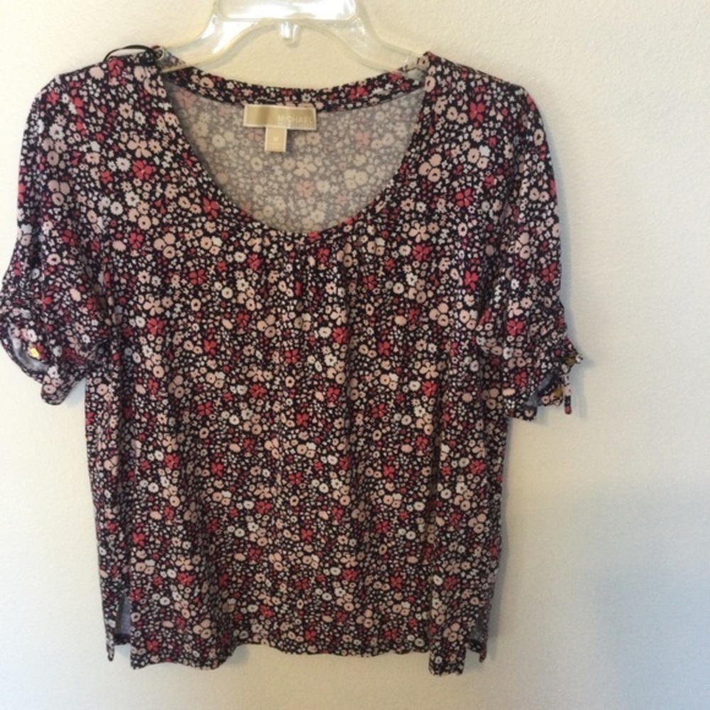 Michael Kors Pink and Blue SS Chic Top Emblems On Sleeves Size M